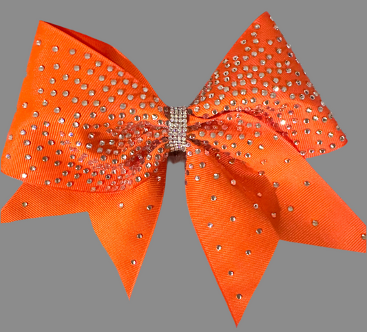 Custom orange center burst rhinestone cheer bow